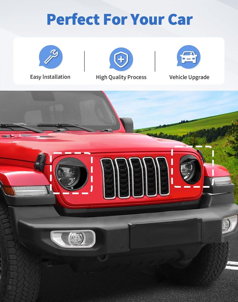 DSWSQ Birds Eyes Headlight Trim Cover for 2024 + Jeep Wrangler JL Gladiator JT Front Headlight Frame Trim Cover Bezels Decor Headlamp Garnish Ring Surround Cover Trim Exterior Accessories - Image 3